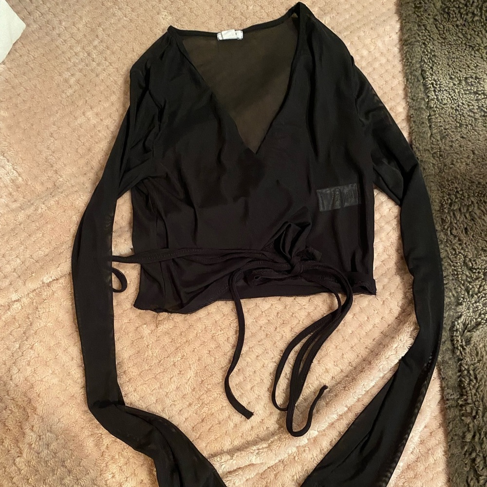 garage sheer front tie cross top